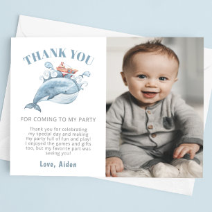 Carte De Remerciements Blue Whale Boy Photo Anniversaire