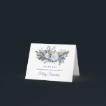 Carte De Remerciements Blue White Floral 80th Birthday Photo<br><div class="desc">Beautiful way to express your gratitude to familiy and friends. A lush botanical sprig of white roses and blue flowers create a beautiful top border. Il s'agit de followed by two lines of text that allow you to personalize your thank you followed by your name. Inside you can place your...</div>