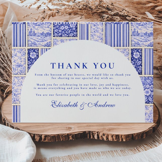 Carte De Remerciements Blue White Patchwork Toile Wedding (Créateur téléchargé)