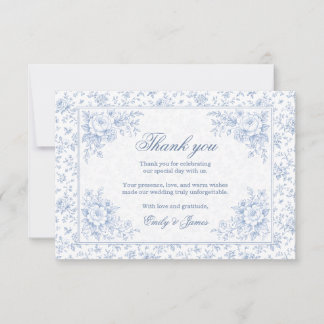 Carte De Remerciements Blue & White Vintage Floral Wedding Thank you card