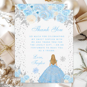Carte De Remerciements Blue Winter Blonde cheveux Princesse Sweet sixteen