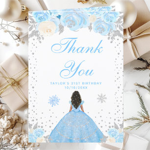 Carte De Remerciements Blue Winter Dark Skin Princess Anniversaire