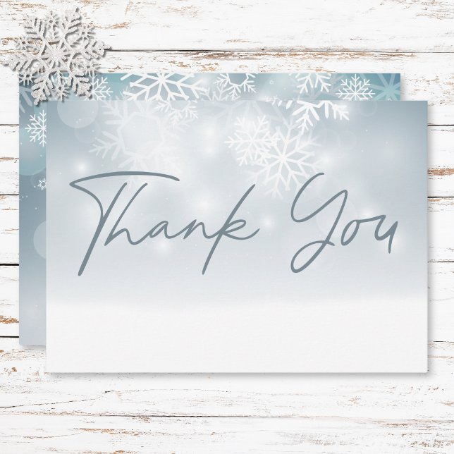 Carte De Remerciements Blue Winter Neige Mariage moderne (Blue Winter Snow Modern Wedding Thank You Card)
