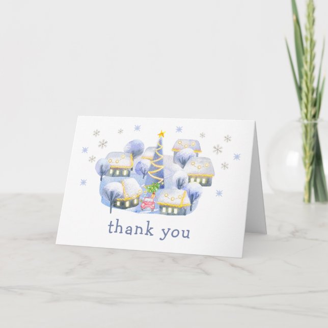 Carte De Remerciements Blue Winter Snow It Take A Village Baby Shower  (Devant)