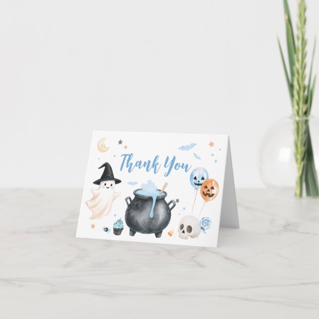Carte De Remerciements Blue Witch Little Boo Baby shower (Devant)