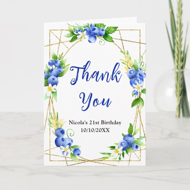 Carte De Remerciements Blueberry Floral Birthday (Devant)