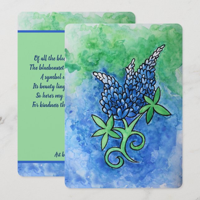 Carte De Remerciements Bluebonnets du Texas (Devant / Derrière)