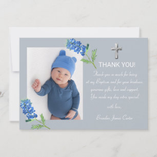Carte De Remerciements Bluebonnets modernes Dusty Croix Bleue Boy Baptême
