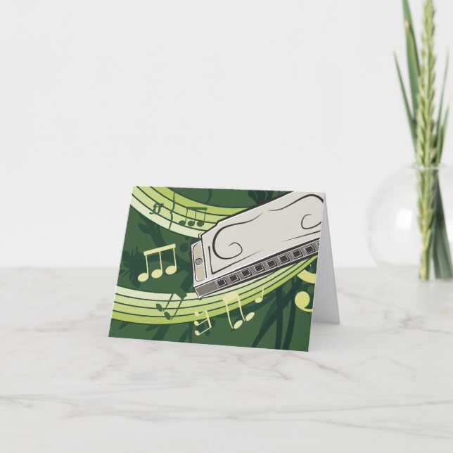 Carte De Remerciements Blues et musique folklorique à l'harmonica (Devant)