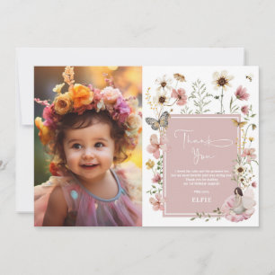 Carte De Remerciements Blush Boho Fairy Fleur sauvage Girl Birthday Photo