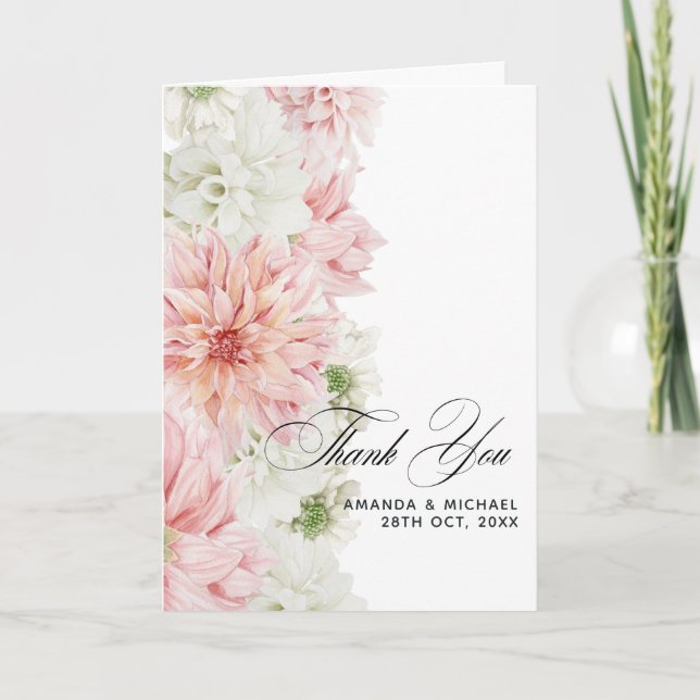 Carte De Remerciements Blush Dahlias Floral Mariage (Devant)