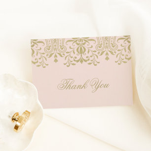 Carte De Remerciements Blush Doré Élégant Damassé Vintage