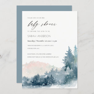 CARTE DE REMERCIEMENTS BLUSH DUSKY BLUE MOUNTAINS PINE BABY SHOWER INVITA