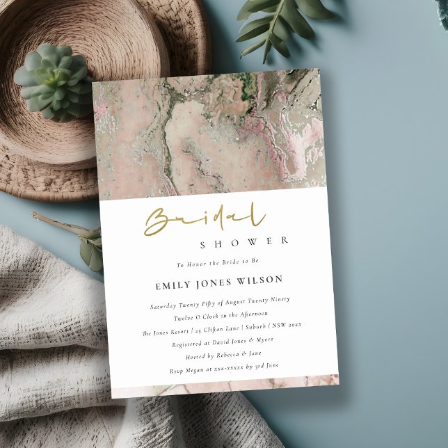 CARTE DE REMERCIEMENTS BLUSH DUSKY ROSE OR AGATE FÊTE DES MARIÉES INVITAT (Créateur téléchargé)