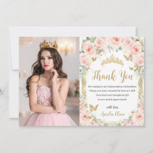 Carte De Remerciements Blush Floral Or Quinceañera Douze 16 Photo