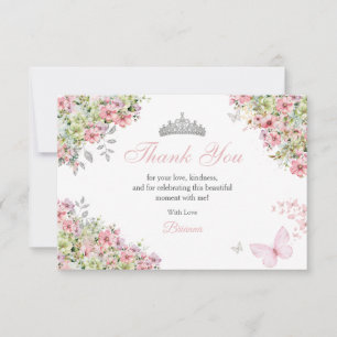 Carte De Remerciements Blush Floral Rose et Papillon Vert Quinceañera