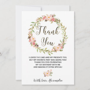 Carte De Remerciements Blush Floral Wreath ONE 1er Anniversaire Chic