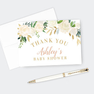 Carte De Remerciements Blush Gold et Green Floral Baby shower