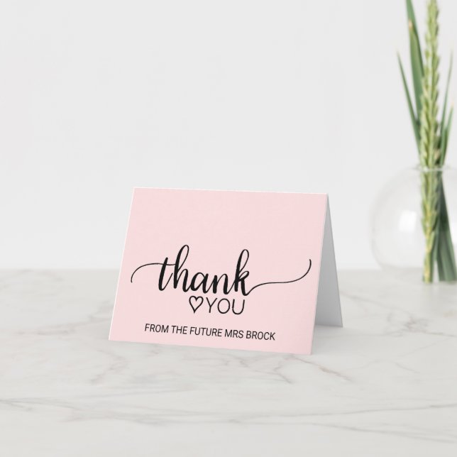 Carte De Remerciements Blush Pink Calligraphy Bridal Shower Thank You (Devant)