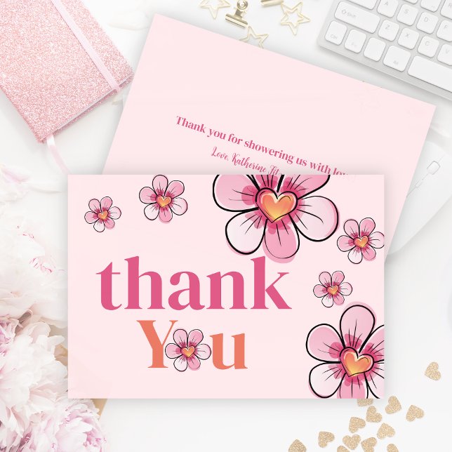Carte De Remerciements Blush Pink Daisy Flower Girl Baby Shower Flat (Blush Pink Daisy Flower Girl Baby Shower Flat Thank You Card)