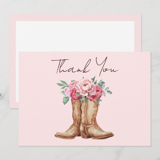 Carte De Remerciements Blush Pink Floral Rustic Cowboy Boots Thank You (Devant / Derrière)