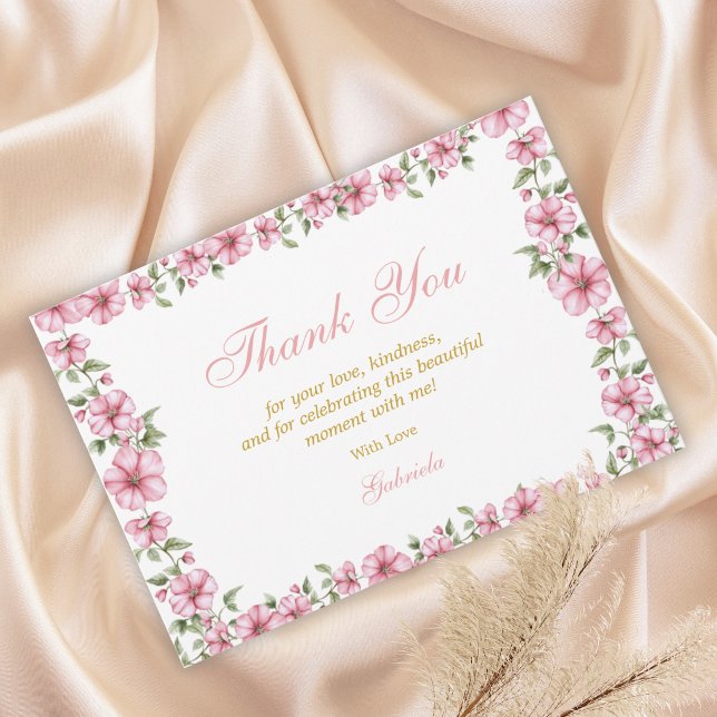 Carte De Remerciements Blush Pink Golden Mis Quince Glitter Quinceañera (Créateur téléchargé)