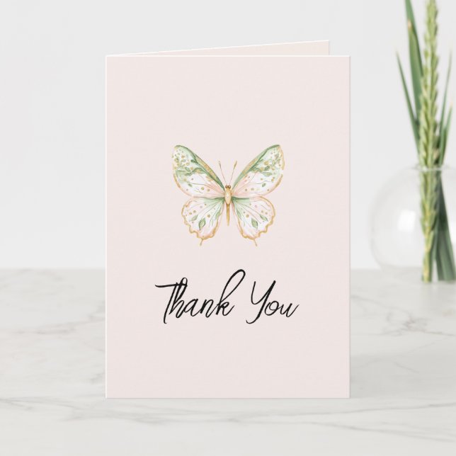 Carte De Remerciements Blush Pink Mint Green Gold Butterfly Love (Devant)