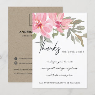 CARTE DE REMERCIEMENTS BLUSH PINK PEONT FLORAL ENTREPRISE LOGO