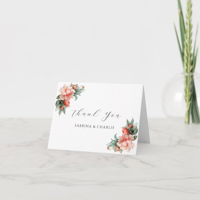 Carte De Remerciements Blush Pink Peony Coral Elegant Floral (Devant)