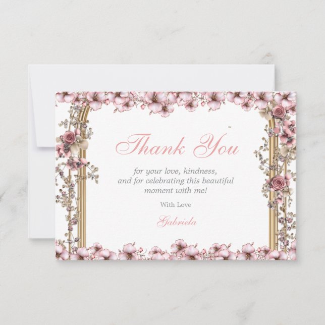 Carte De Remerciements Blush Pink Silver Tiara Floral Quinceañera (Devant)