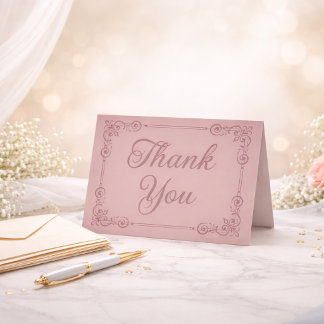 Carte De Remerciements Blush Pink Tone on Tone Filigree Script