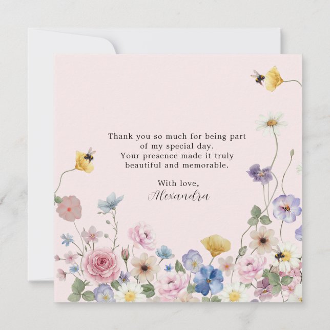 Carte De Remerciements Blush Pink Wildflower Bridal Shower Thank You Card (Dos)