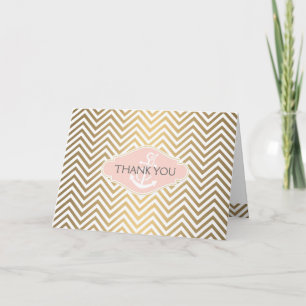 Carte De Remerciements Blush Preppy Chevron Stripe Ancre marine moderne