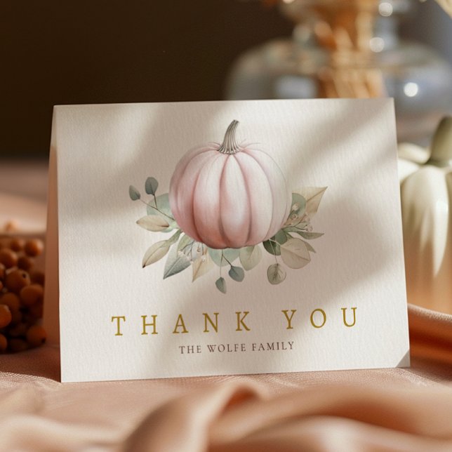 Carte De Remerciements Blush Pumpkin Fall Baby Shower Thank You Card (Little Pumpkin Thank You Card - Blush Pink)