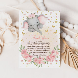 Carte De Remerciements Blush rose botanique pailleté éléphant