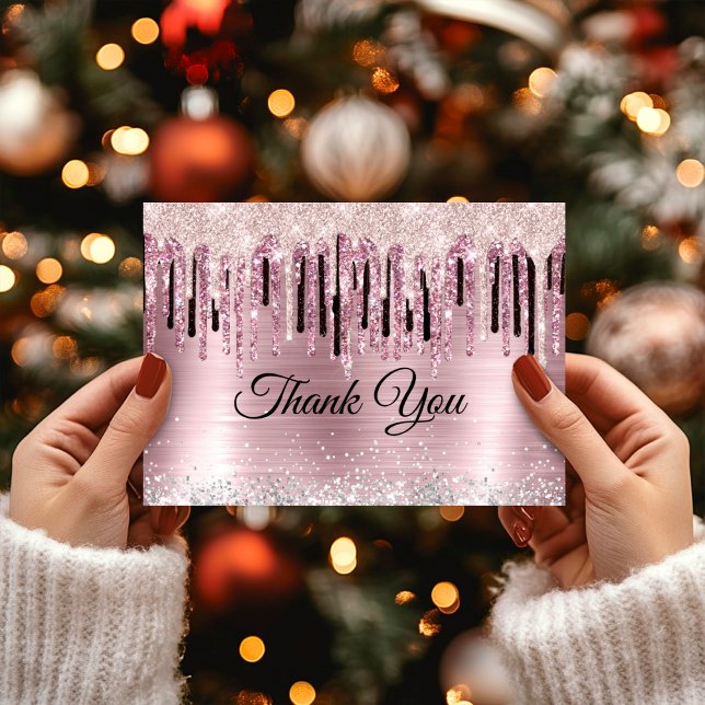 Carte De Remerciements Blush rose chic monogramme holographique (Créateur téléchargé)