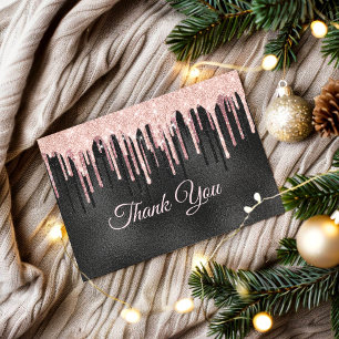 Carte De Remerciements Blush rose chic noir paillettes monogramme qui dég