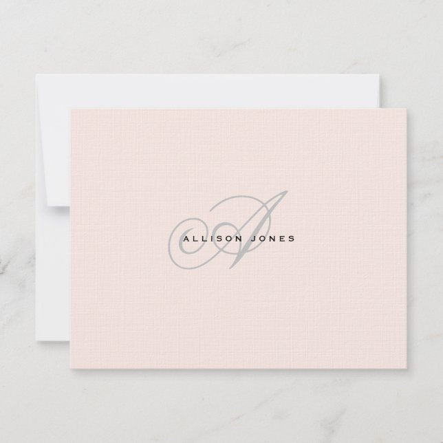 Carte De Remerciements Blush rose et gris plat monogrammé (Devant)