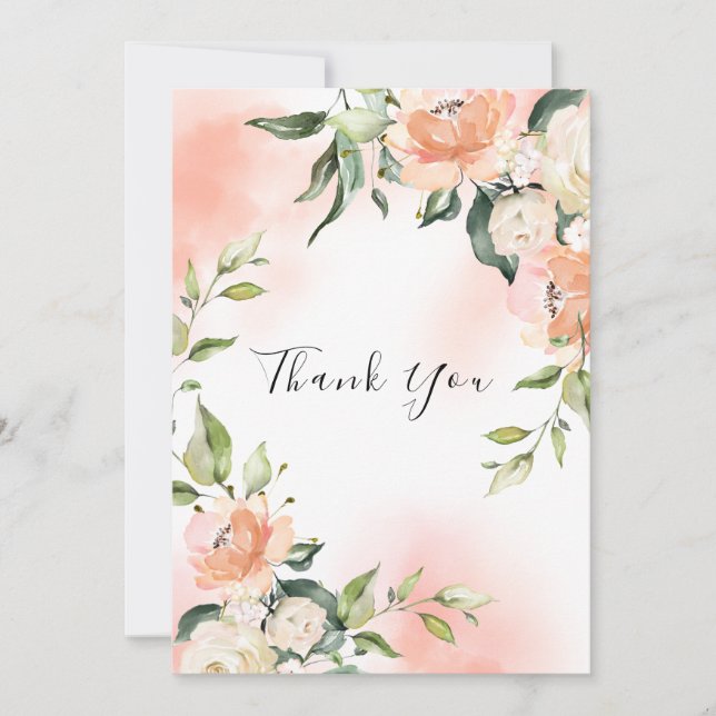Carte De Remerciements Blush rose|Gold Watercolor Mariage élégant (Devant)