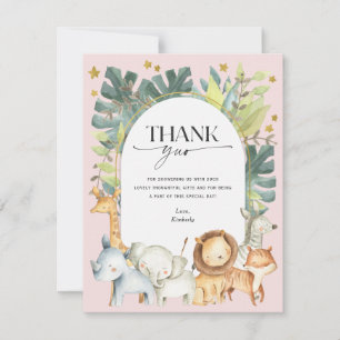Carte De Remerciements Blush rose mignon safari fille baby shower