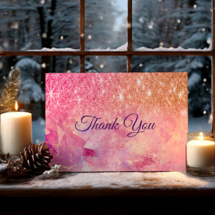 Carte De Remerciements Blush rose ombré chic paillettes roses