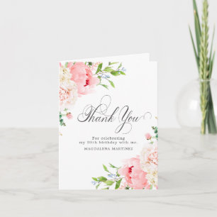 Carte De Remerciements Blush Rose Pivoine Florale Pliée 95e Anniversaire