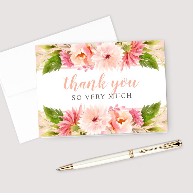 Carte De Remerciements Blush Script Aquarelle Florale Mariage (Créateur téléchargé)
