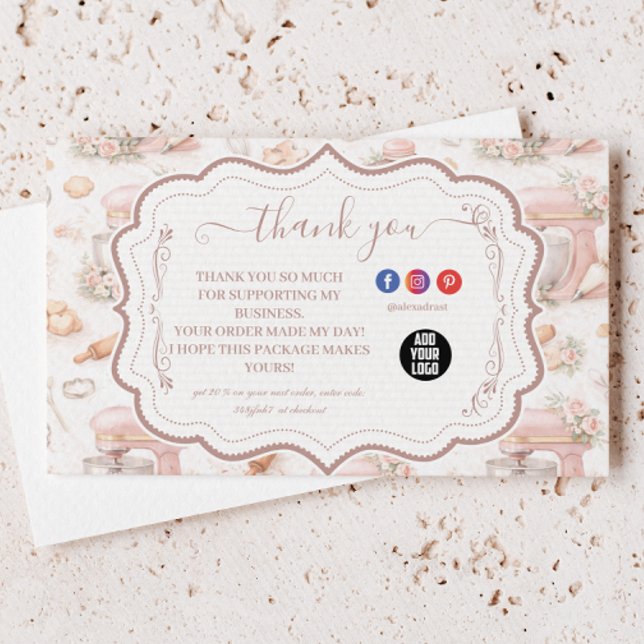 Carte De Remerciements Blush Vintage Patisserie Bakery Business (Créateur téléchargé)