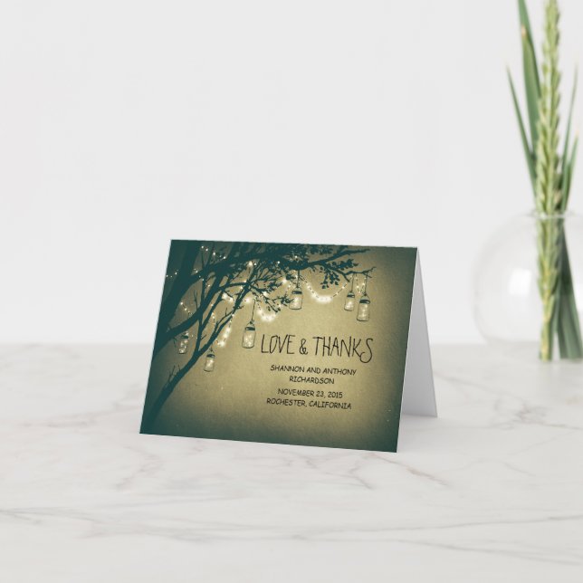 Carte De Remerciements bocaux de mason rustique et lumières scintillantes (Devant)