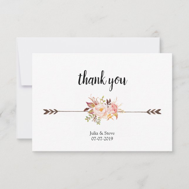 Carte De Remerciements Bohème Aquarelle Fleurs Mariage Boho Floral (Devant)