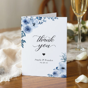 Carte De Remerciements Bohème Bleu Poussiéreux Floral Tendance Élégant