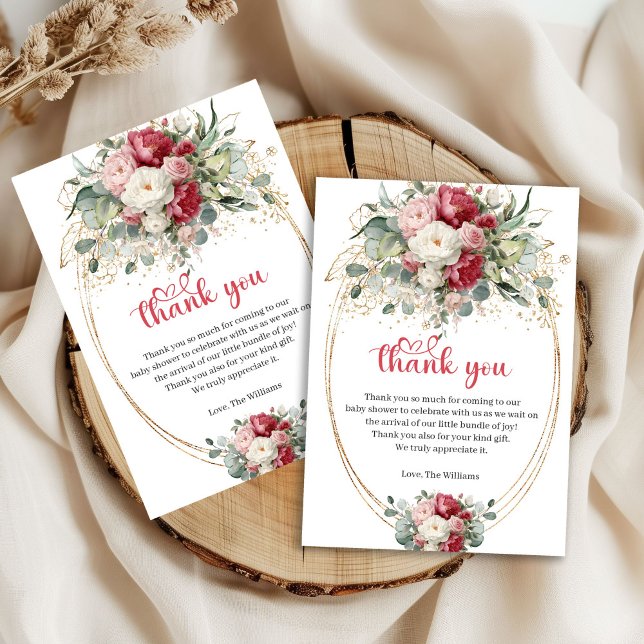 Carte De Remerciements Bohemian Burgundy Blush Greenery Thank You Card (Bohemian Burgundy Blush Greenery Thank You Card)