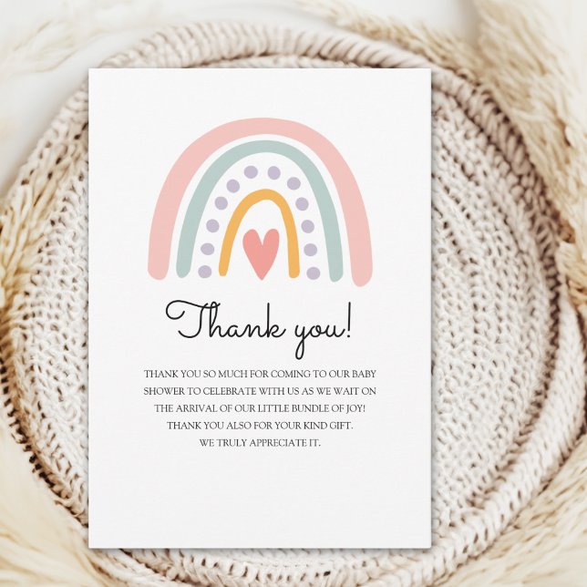 Carte De Remerciements Bohemian Pastel Rainbow Baby Shower for a Girl (Créateur téléchargé)