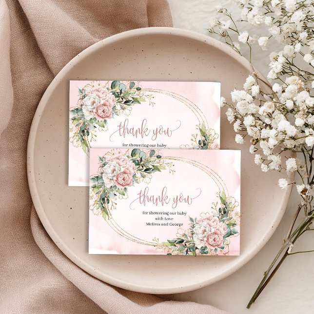 Carte De Remerciements Bohemian Rose Gold Floral Greenery Thank You Card (Bohemian Rose Gold Floral Greenery Thank You Card)